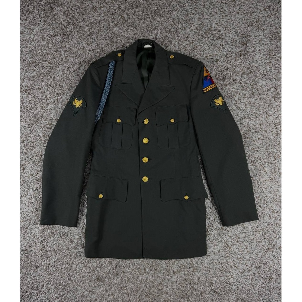 Vintage US Army Class A Green Coat 2nd Armored Hell on Wheels Specialist E-4 37L